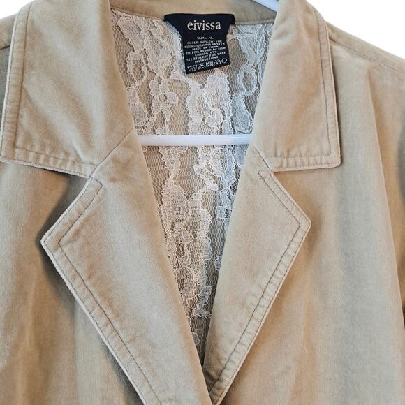 Eivissa Velvet Blazer Jacket Beige Ruffle Lace Size XL Retro Chic, Boho Y2K - Picture 4 of 8